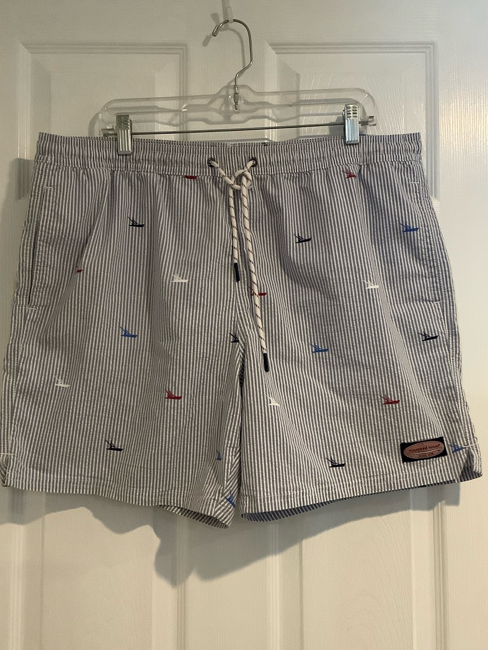 VINEYARD VINES Men’s Blue/White Searsucker Nautical Bathing Suit Swim Trunks XL